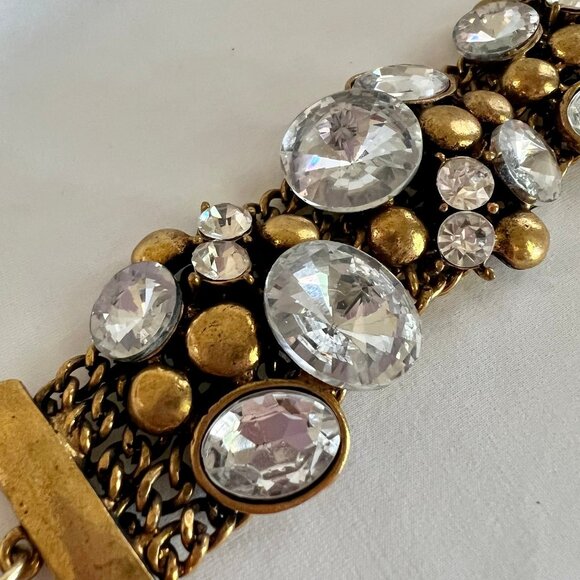 Chunky Large Rhinstone Bronze Gold Tone Statement Fashion Costume Bracelet - Picture 2 of 11